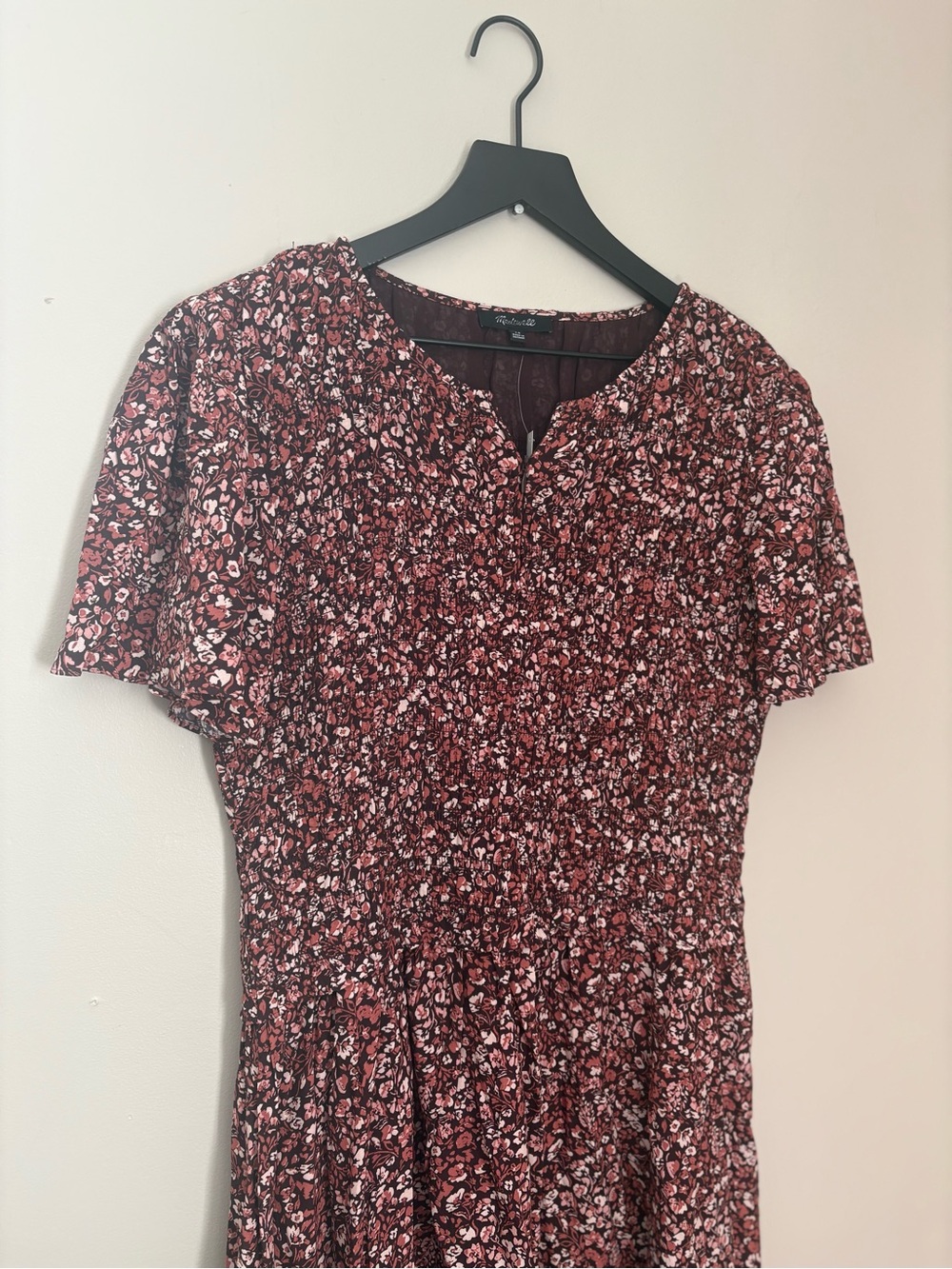 Madewell Zip-Front Flutter-Sleeve Midi Dress Daphne Floral Raisin Blush sz 10 CC - Picture 4 of 8